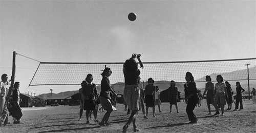 バレーボールを楽しむ収容者。by Ansel Adams / Library of Congress